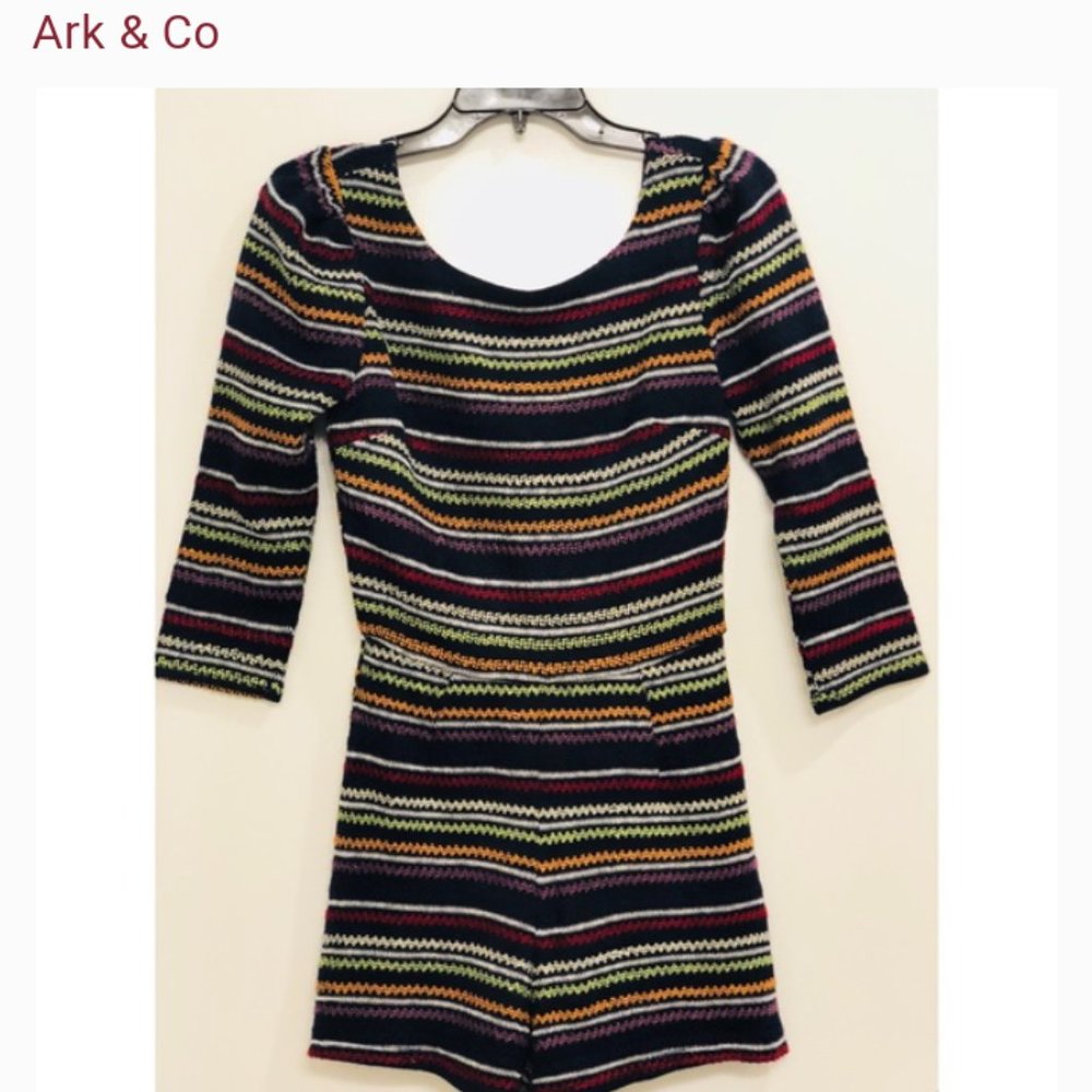 Navy Stripe Romper Scoop Back Ark & Co
